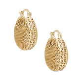 Hoop Gold Brass Lattice Greek Key Oval Earrings