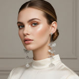 Long Dangle Silver Die Cut Metal Flower Earrings