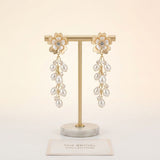Dangle Gold Floral Cream Pearl Cascade Earrings