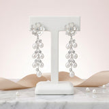 Dangle Silver Floral White Pearl Cascade Earrings