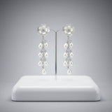 Dangle Silver Floral White Pearl Cascade Earrings