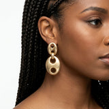 Dangle Matte Gold Puffy Anchor Link Earrings