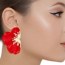 Load image into Gallery viewer, Studs Red Crimson Bloom Triple Petal Earrings
