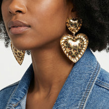 Load image into Gallery viewer, Drop Jungle Chic Puffed Heart Leopard Earrings
