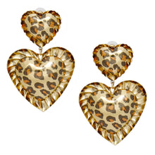 Load image into Gallery viewer, Drop Jungle Chic Puffed Heart Leopard Earrings
