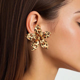 Stud Gold Leopard Fierce 3D Flower Earrings Women
