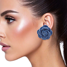 Cargar imagen en el visor de la galería, Stud Denim Dimensional Flower Earrings for Women
