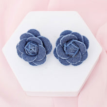 Cargar imagen en el visor de la galería, Stud Denim Dimensional Flower Earrings for Women
