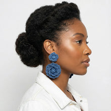 Load image into Gallery viewer, Drop Street Chic Denim Double Flower Earrings
