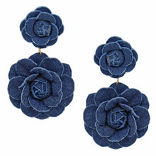 Load image into Gallery viewer, Drop Street Chic Denim Double Flower Earrings
