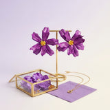 Stud Purple Flower Oversized Wavy Petal Earrings