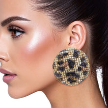 Cargar imagen en el visor de la galería, Stud Leopard Mosaic Rhinestone Disc Earrings
