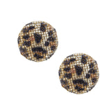 Stud Leopard Mosaic Rhinestone Disc Earrings