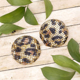 Stud Leopard Mosaic Rhinestone Disc Earrings