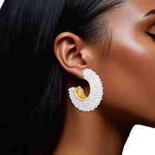 Cargar imagen en el visor de la galería, Hoop Pearl Pave Rhinestone Embellished Earrings
