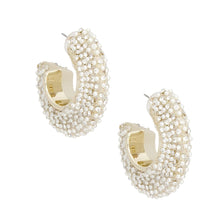 Cargar imagen en el visor de la galería, Hoop Pearl Pave Rhinestone Embellished Earrings
