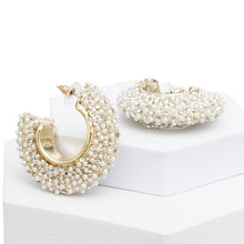 Cargar imagen en el visor de la galería, Hoop Pearl Pave Rhinestone Embellished Earrings

