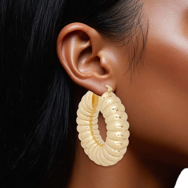 Hoop Gold Chunky Bubble Ribbed Heavy Earrings