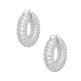 Hoop Silver Chunky Bubble Ribbed Heavy Earrings