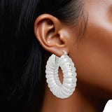 Hoop Silver Chunky Bubble Ribbed Heavy Earrings