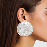 Stud Seashell Swirl Large Silver Metal Earrings
