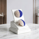 ZPB Blue and White Dome Pearl Stone Stud Earrings