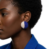 ZPB Blue and White Dome Pearl Stone Stud Earrings