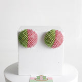 AKA Pink Green Dome Pearl Stone Stud Earrings