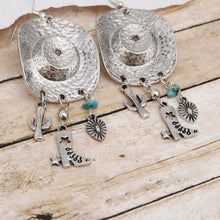 Cargar imagen en el visor de la galería, Fish Hook Silver Cowgirl Hat Western Earrings
