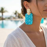 Drop Oversized Aqua Pearlescent Opulent Earrings