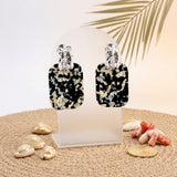 Drop Oversized Black Turtle Shell Silver Earrings