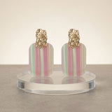 Drop Oversized Pink Green Stripe Opulent Earrings