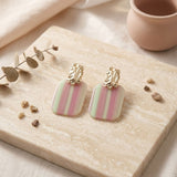 Drop Oversized Pink Green Stripe Opulent Earrings