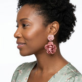 Drop Dusty Pink Double Rose Flower Felt Earrings