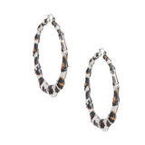 Hoop Leopard Pattern Silver Bamboo Earrings Women
