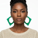 Hoop Neon Green Square Acrylic Gold Earrings