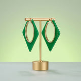 Hoop Neon Green Square Acrylic Gold Earrings