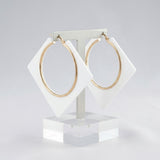 Hoop Bright White Square Acrylic Gold Earrings
