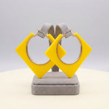 Hoop Bright Yellow Square Acrylic Gold Earrings