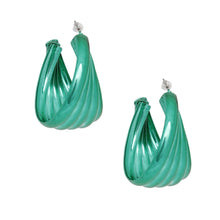 Cargar imagen en el visor de la galería, Hoop Green Wide Stacked Metal Earrings for Women
