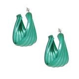 Hoop Green Wide Stacked Metal Earrings for Women