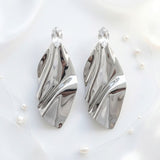 Silver Bent Metal Marquise Crystal Drop Earrings