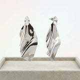 Silver Bent Metal Marquise Crystal Drop Earrings