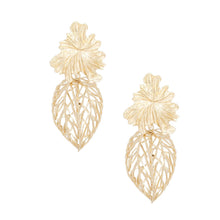 Load image into Gallery viewer, Drop Architectural Gold 3D Caged Leaf Earrings
