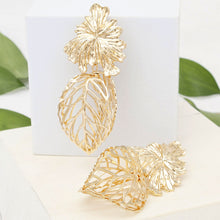Load image into Gallery viewer, Drop Architectural Gold 3D Caged Leaf Earrings
