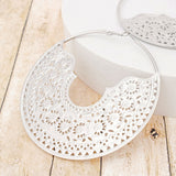 Hoop Intricate Filigree Large Boho Silver Earrings