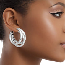 Cargar imagen en el visor de la galería, Hoop Triple Threat Silver Metal Tube Earrings
