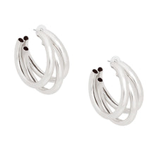 Cargar imagen en el visor de la galería, Hoop Triple Threat Silver Metal Tube Earrings
