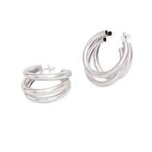 Cargar imagen en el visor de la galería, Hoop Triple Threat Silver Metal Tube Earrings
