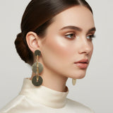 Dangle Linked Gold Disc and Gold Ring Earrings